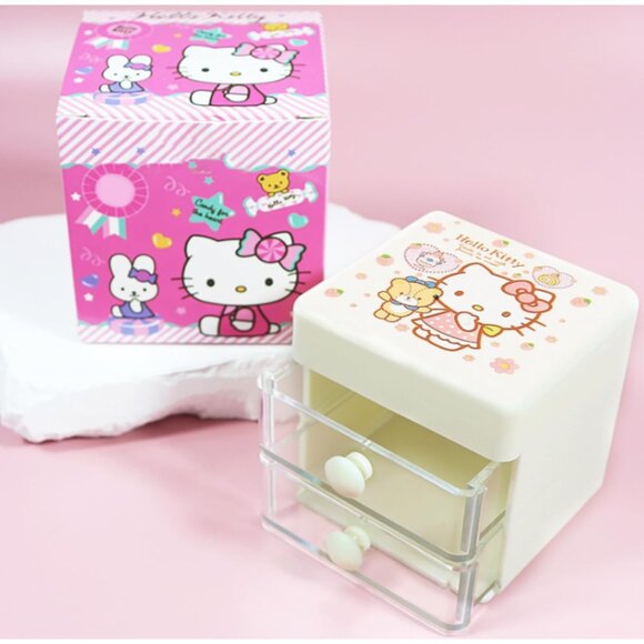 Hello Kitty Double-Layer Mini Drawer Organizer Desktop Storage Stickers Jewelry - Picture 1 of 6